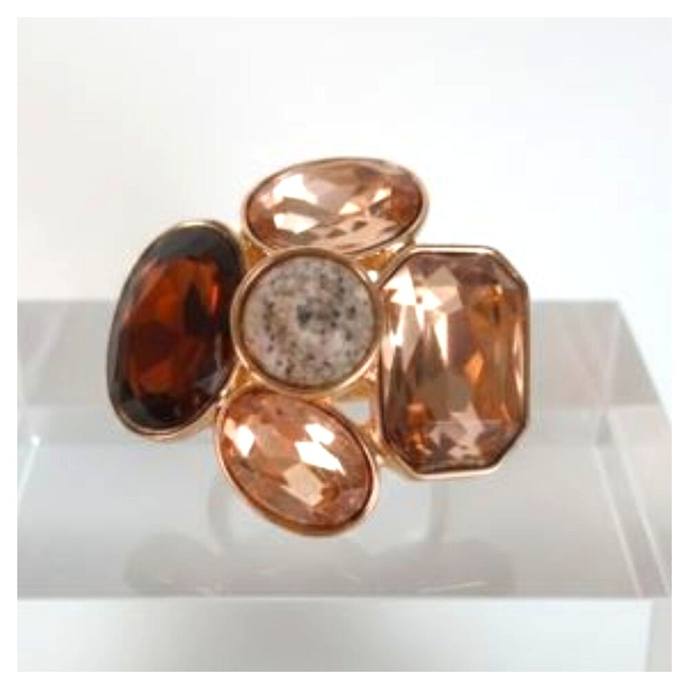 Banana Republic Women's Large Crystal Bronze Flower Cocktail Ring 6 NWT 49